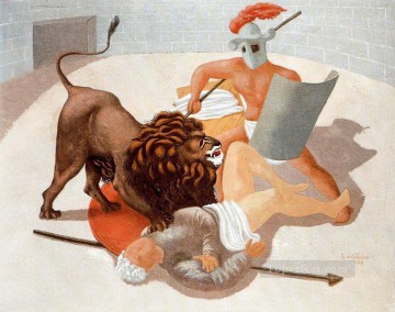 Artworks in 150 Subjects Painting - gladiators and lion 1927 Giorgio de Chirico Surrealism